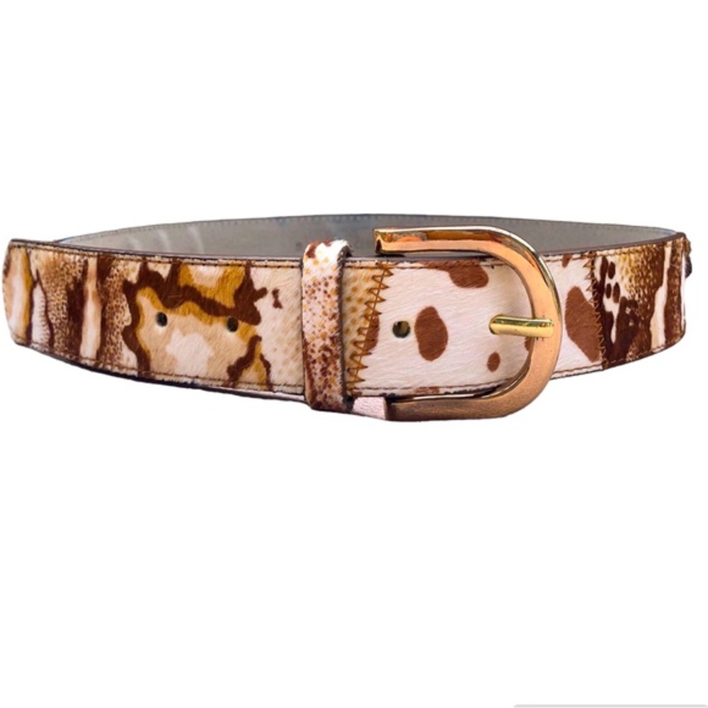Western Style Calf Hair Genuine‎ Leather Gold Tone Buckle Narrow Women’s Belt S